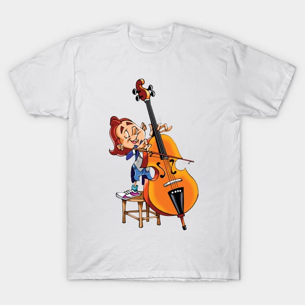 Cello player boy on stool musician T-Shirt by Made the Cut